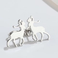 Minimalist silver stainless steel reindeer stud earrings for women with festive animal design - Large Reindeer-493 / Steel