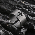 Vintage roestvrijstalen open ring met hol kruisontwerp in antieke zilveren afwerking - US 8 / Retro Antiek Zilveren Kruis Holle Stijl (KR104680-KFC)