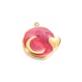 Pendente rotondo dorato con smalto rosa a spirale e motivi di luna e cuore - Scarlatto