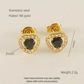 Boucles d'oreilles cœur dorées 18K avec zircon noir et entourage de pierres blanches - Boucles d'Oreilles Cœur [Zircon Noir]