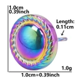 Macro view of 1.0cm iridescent stainless steel round stud earring with rope-textured frame - Round Rope Border-Iridescent
