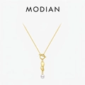 Collana in argento S925 dorato con perla e ciondolo irregolare con numeri romani - Argento 925 / Oro