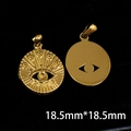 Detailed front and back view of 18.5mm 18k gold plated evil eye pendant charms - 18.5mm Round Eye
