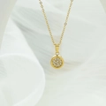 Minimalist gold circle pendant necklace with white zircon pavé and 18K plating - Circular Necklace-N0101
