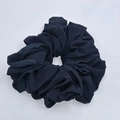 Detailed view of dark blue oversized chiffon scrunchie with soft ruffled fabric texture - Dark Blue (2-5)