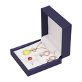 Blue brushed leather jewelry box set with white lining for necklace and rings - Royal Blue; Three-piece Set Box 9×9×4cm