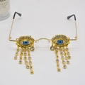Vintage Sonnenbrille mit blauem Evil Eye Design und funkelnden Diamant-Quasten - Gold/Blau