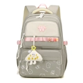 Cute gray and cream school backpack with pink accents and bear pattern - Light Gray