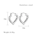 Silver stainless steel heart hoop earrings with tiered texture, 20mm width, 4.01g weight - Silver LE3491