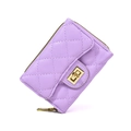 Porte-cartes minimaliste en cuir matelassé violet avec fermoir tournant doré - Violet