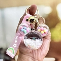 Pink Mickey head liquid glitter keychain with sequin sand and pink wish silicone strap - Cream