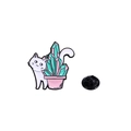 Cute enamel pin featuring a white cat with pink flowerpot and black rubber clutch - Cat with Crystal Flower Pot Style (CZ0536-3)