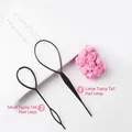 Black plastic hair styling tool set with large and small topsy tail hair loop needles - Simple 2-Piece Pull Needle Set