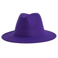 Classic wide-brim purple wool fedora hat for men and women in elegant jazz style - M (56-58cm) / Purple
