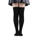 Close-up of black over-the-knee socks with high-elastic knit fabric and pleated skirt style - One Size / Solid Black