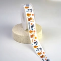 White ribbon with cartoon tiger and panda prints for gift wrapping and DIY crafts - Cartoon Animal / Width 2.0cm / 25 Yards