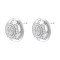Detailed close-up of silver sunburst stud earrings with micro-pave crystal accents - Sunburst Star Pattern (VE1415) / Silver