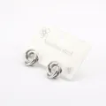Minimalist silver twisted circle earrings in polished stainless steel for women - Silver