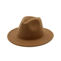 Detailed view of the brown wool felt jazz hat showing the textured wide brim and top indent - One Size 56-58cm / Khaki