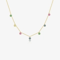 Elegante collana in argento S925 dorato con ciondoli tondi in zircone colorato da donna - Oro 18K Arcobaleno