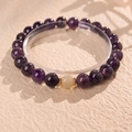 Elegant amethyst and Hetian jade bracelet with golden spacers on a textured beige backdrop - 19# Amethyst Hetian Jade Bracelet (Exquisite Gift Box)