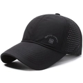 Breathable quick-dry black baseball cap with laser-cut side vents and logo design - Adjustable / Black