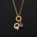 Elegant gold stainless steel paperclip necklace with letter Q and purple crystal pendant - Letter Q Style (Steel) / Silver