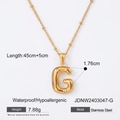 Gold balloon letter G pendant necklace in waterproof stainless steel with beaded chain - Letter G