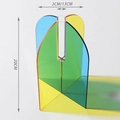 Detail view of colorful acrylic vase with 20cm height and 13cm width dimensions - Arch Piece / Blue & Yellow