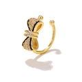 Elegant gold bow ear cuff with black enamel and micro-pave cubic zirconia stones - EGJ0133 Gold Pave Zirconia Bowknot