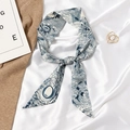 Blue and white silk twilly scarf with floral patterns on white silk background - Letter O - Blue White Waves Lines