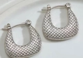Silver geometric hoop earrings with embossed snakeskin texture in a unique U-shaped design - Silver Style K7-84