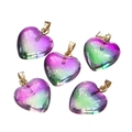Macro detail of heart pendants with purple green gradient and silver foil inlay - Small Glass Purple Green (10pcs/pack)