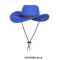 Chapeau de cowboy bleu saphir en feutre avec ruban tressé brun et mentonnière - Taille Unique (54-58cm) / Bleu saphir