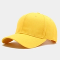 Detailed texture of bright yellow cotton canvas six-panel baseball cap with curved brim - Adjustable / Yellow