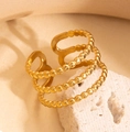 Golden titanium steel triple-layer beaded open ring on a decorative beige stone - Gold 108