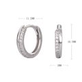 Detailed size specifications for minimalist 925 sterling silver pave hoop earrings - Silver