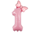 Pink number 1 foil balloon with polka dot bow decoration for 1st birthday party - Candy Pink Bowknot Number-1