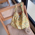 Summer canvas tote bag with yellow tulip pattern and soft draped texture for women - Tulip Yellow Branch