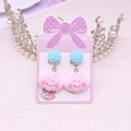 Pink cloud ear clips with blue pompom for kids, presented on a cute bow card - Pink Cloud