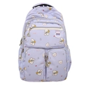 Cute lavender student backpack with cartoon bear and flower prints and functional pockets - Single Bag / Purple