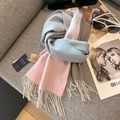 Luxe sjaal van 100% zuivere geitenwol met lichtblauw-roze kleurverloop en franjes - 190*35cm / Tiffany Blauw