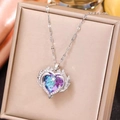 Elegant titanium steel necklace featuring a purple blue gradient heart pendant and wings - Lip Chain Heart Silver