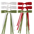 Set of six colorful bow hair clips in white red and green silky satin fabric - Style D Set of 6