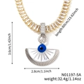 Détails du pendentif œil maléfique avec chaîne en zircon et dimensions précises - Éventail Émail Blanc (N01197-5A)