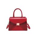 Fashionable red crocodile pattern patchwork handbag with gold buckle and top handle - Red