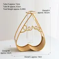Nordic gold heart-shaped metal wire vase with glass tube and decorative Love letter - Desktop Heart-shaped Hydroponic Vase - Gold