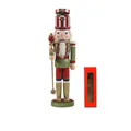 Traditional 38cm wooden nutcracker soldier in green glitter uniform and gift box - Green Sequin Top Soldier (Z3816)