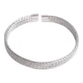 Minimalist woven mesh open cuff bracelet in polished silver stainless steel finish - Web Weaving Pattern 5 / Steel