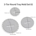 Moules en silicone pour plateau à 3 niveaux avec tableau des tailles en cm et en pouces - Plateau Rond Ondulé à 3 Étages - Combinaison